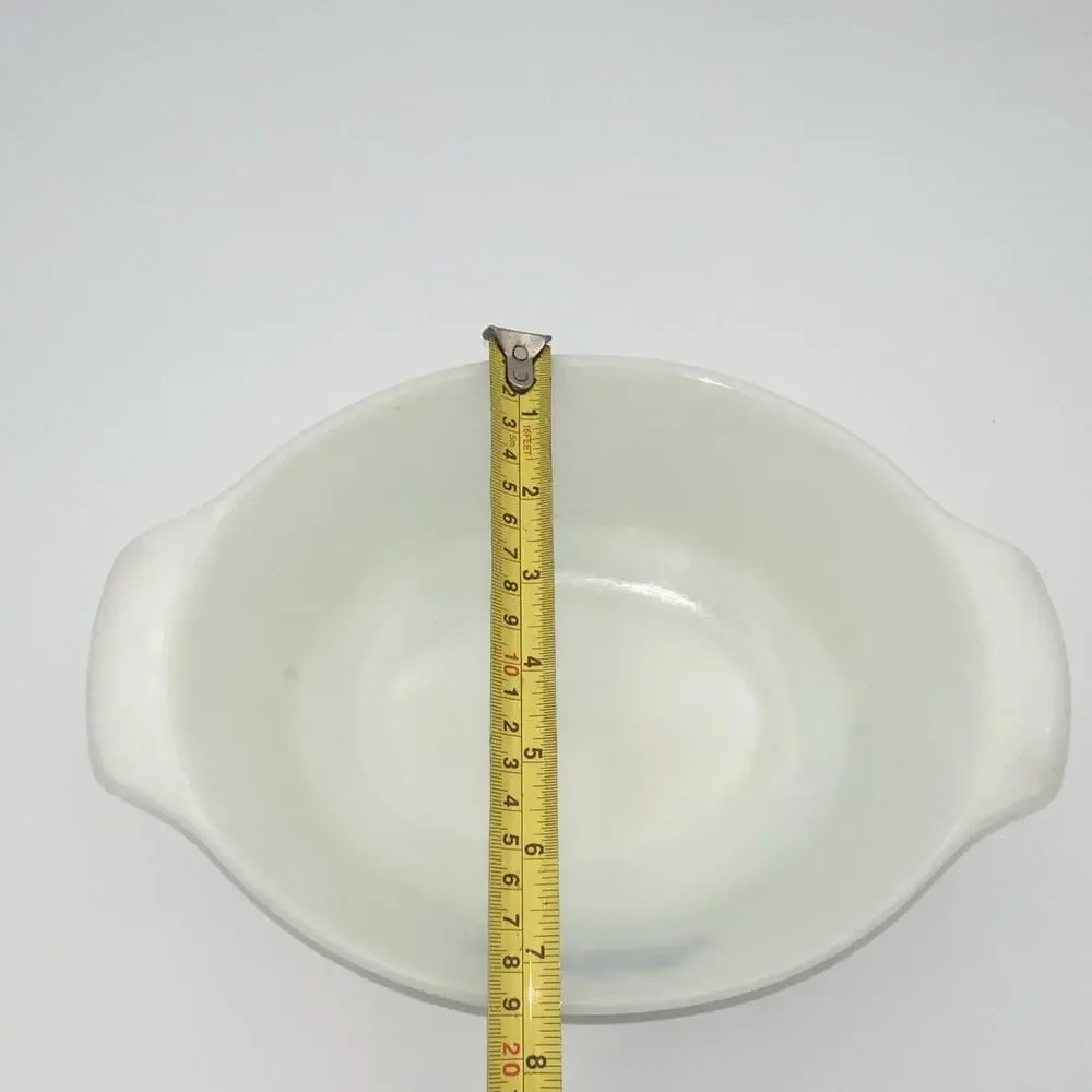 Fire-King Milk Glass Round Casserole Dish White Blue Floral Pattern 428